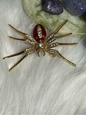 Red Enamel Spider Brooch